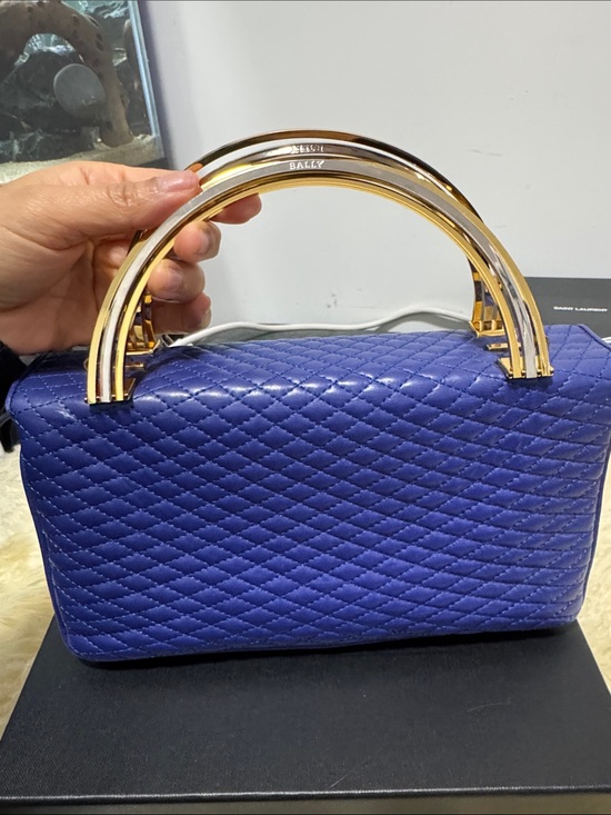 Bally Handbags - Bally Quilted Blue Leather Top-Handle Satchel with Gold Accents